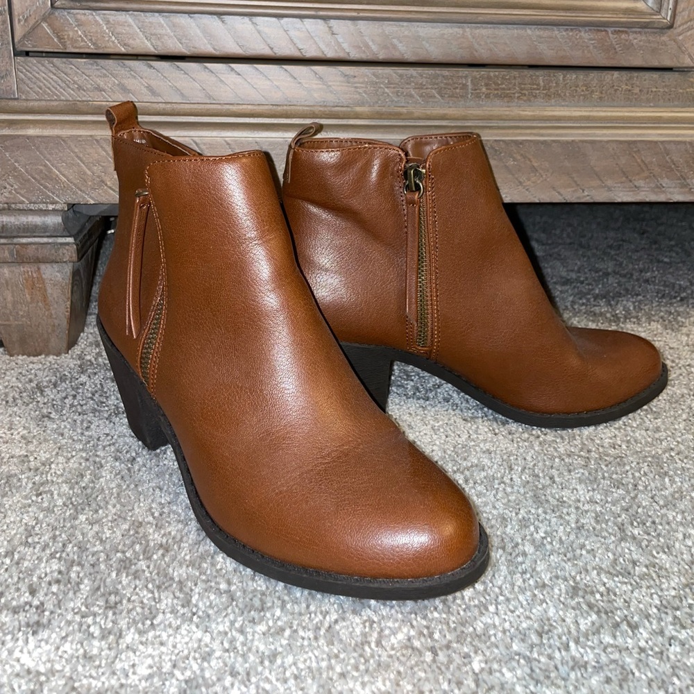 Brown leather booties